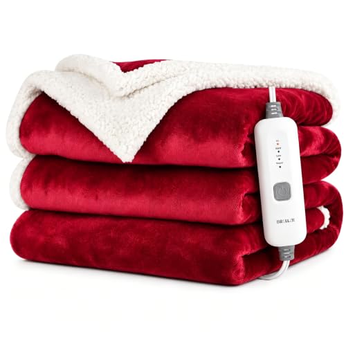 Electric Heated Blanket 72"×84" Full Size, Sherpa & Snuggly for Living Room, Sofa, Study, 4 Heat Settings & 10H Auto-Off, Energy Efficient, Machine Washable, Bright Red - color: 08-red, size: Full Size ( 72"x84" )