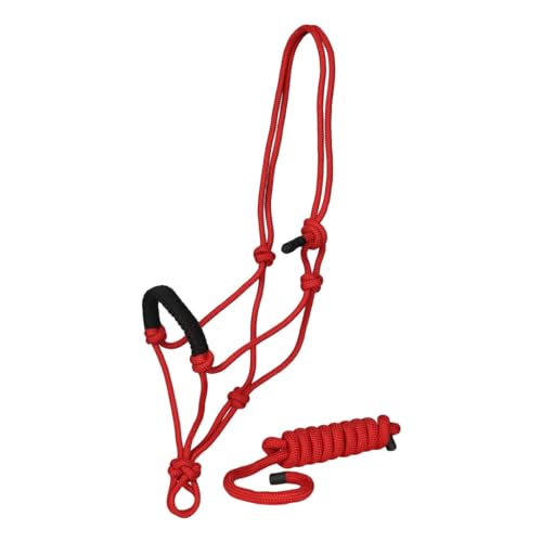 TuffRider Rugged Rope Halter Braided Noseband with Matching Lead - color: Red