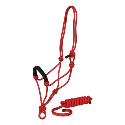 TuffRider Rugged Rope Halter Braided Noseband with Matching Lead - color: Red