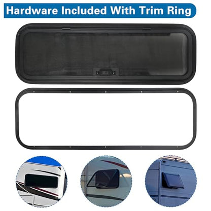 NEW Breathable RV Window, Tinted with Net Screen and Trim Ring - size: 33.5x10.5in