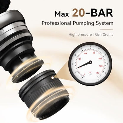 CERA+ PCM03S Portable Espresso Machine, 13500mAh Self-Heating Coffee Maker | 20 Bar Electric Espresso Maker with Up to 8 Cups per Charge, Compatible with NS Pods & Grounds for Travel, RV & Daily Coffee - color: Black