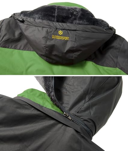 Men's Winter Ski Jacket Warm Fleece Waterproof Outdoor Mountain Hiking Windbreaker Hooded Snow Rain Coat - color: Green, size: Small