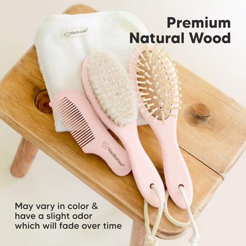 Wooden Baby Hair Brush for Toddler, Infant Cradle Cap (Blush, Regular) - color: Blush, size: Oval, Regular 7"