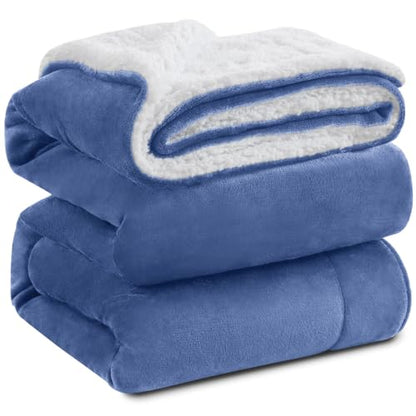 KAWAHOME Sherpa Fleece King Size Blanket for Bed, Extra Warm Heavy Thick - color: Washed Blue, size: King ( 108" X 90" )