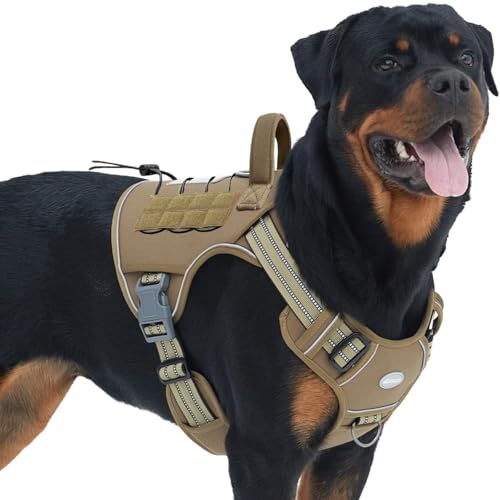 AUROTH Tactical Dog Harness for Extra Large Dogs, Heavy Duty No Pull Vest - color: Army yellow, size: XXL(Neck:21.7-36.7",Chest:28.3-44.1")