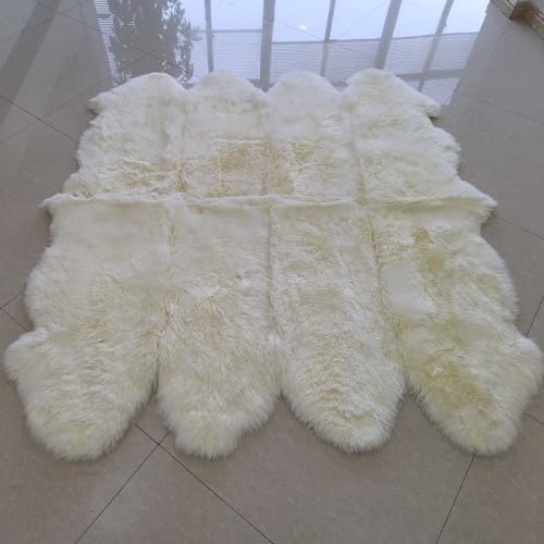 Champlus Genuine Australian Merino Sheepskin Rug, 6.5x7 ft Sheep Skin Rug, Lambskin Area Rug, 8-Pelt, White - size: 6'6" x 7' (Oblong)