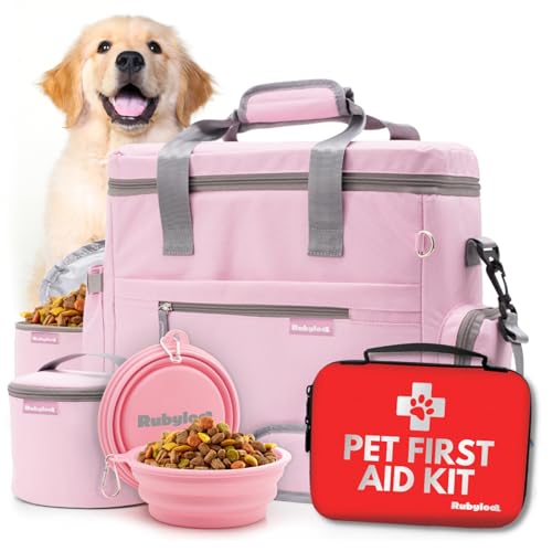 Rubyloo Pet Travel Bundle – Original Doggy Bag (Lt Pink) + Vet-Approved Pet First Aid Kit for Dogs & Cats