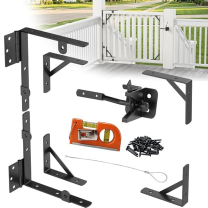 Wooden Gate Hardware Kit, Heavy Duty Anti Sag Outdoor Wood Corner Bracket | Self-lock gravity latch. Rust-proof powder-coated steel.Complete gate kit. For outside fence, garden, deck, porch, pool, farm