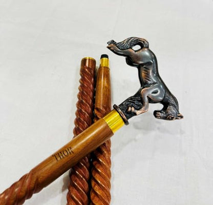 Handmade Solid Brass Head Handle Vintage Style Antique Wooden Walking Stick Cane Gift (3 Fold Wooden Walking Cane) - style: Horse handle