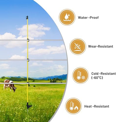 Electric Fence Posts 46 Inches, Fiberglass Step in Temporary Electric Fence Posts for Cows, Sheep, Dog, Portable Fence Stakes for Electric Fencing-50 PCS - size: 46Inch-Small Insulator-50Pack