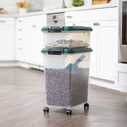 IRIS USA Airtight Pet Food Container, Up to 30 lbs & 11 lbs, Green | Airtight Seal, BPA-Free, 2-Cup Scoop, Stackable Design, Rolling Wheels, Dual Storage - size: 30 lbs, 11 lbs