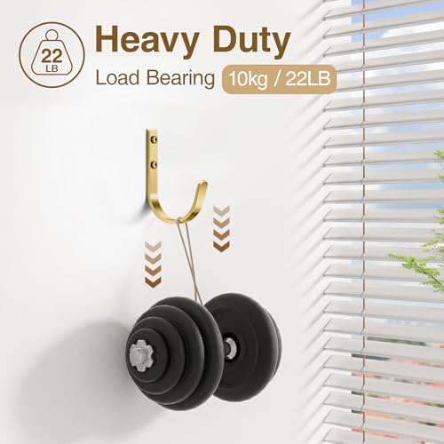 22LB Wall Hooks for Hanging Towel/Coat, Brushed Gold 5 Pack - color: Brushed Gold, size: 5 Pack