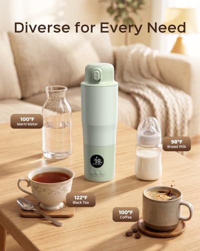 Portable Bottle Warmer for Travel – 3.94” Wide Mouth for Easy Cleanup, Dual Modes for Breast Milk & Water, Precise Temp & Long Battery Life, Ideal Baby Essentials for New Moms & Outdoor Use