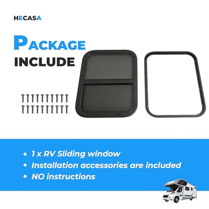 HECASA 18" W X 24" H RV Window W/Trim Ring & Mesh Screen Vertical Slide Fit for Van, Cargo, Trailer, Camper Tinted Tempered Glass Aluminium - size: 18" W x 24" H