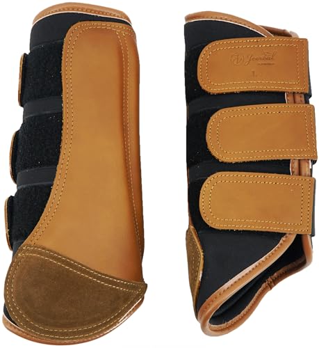 Jeereal Brushing Horse Boots Equine Boots | Protective Gear and Training Equipment | Neoprene,Waterproof Cloth and Genuine Leather Made of (Brown, Full (Large)) - color: Brown, size: Full (Large)