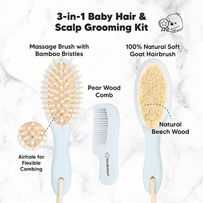 KeaBabies Baby Hair Brush and Baby Comb Set & Baby Washcloths - Wooden Baby Brush with Soft Goat Bristle - Bamboo Viscose Baby Towels and Washcloths