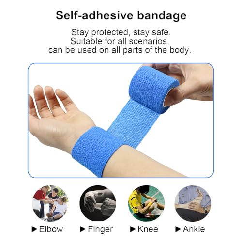Self Adhesive Bandage Wrap Elastic Athletic Tape 12PCS 2 in X 14.7 ft Blue - color: Blue 12pcs