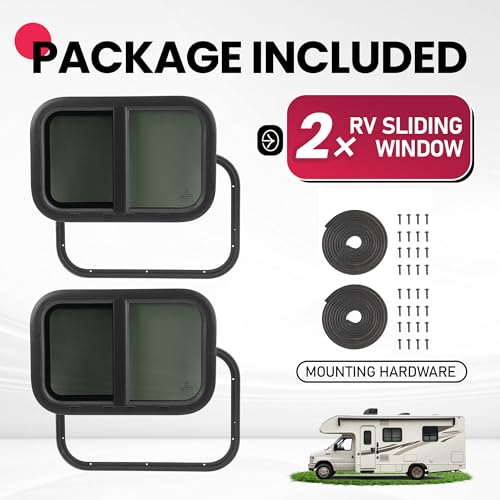 Wutist 2 Pack Horizontal RV Windows 21" W x 14" H w/Mesh Screen & Trim Ring - size: 2Pcs