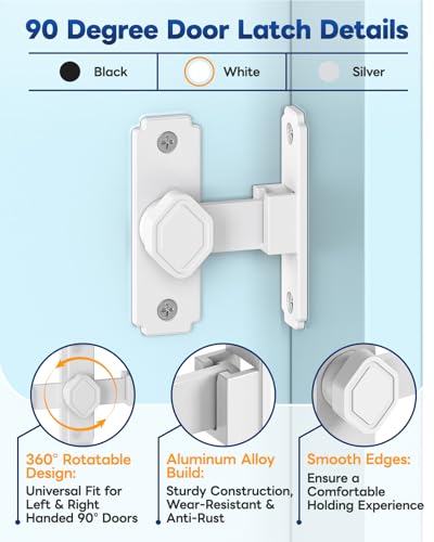 Pocket Door Lock, 90 Degree Latch, Barn Door Hardware White 2PCS - color: White-2 Pcs