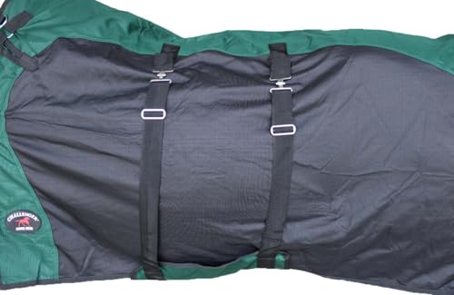 Challenger Horse 1200D Turnout Sheet Waterproof, Breathable, Light-Weight Rain Blanket with Bellyband, Ripstop Outer Shell 3EE13B - color: Hunter Green Black, size: 72 inches