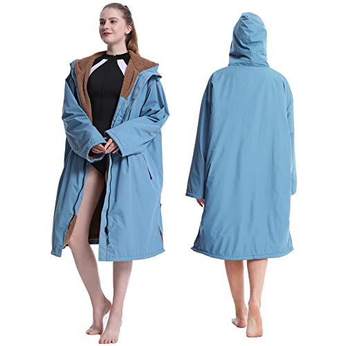 Oksun Waterproof Swim Parka: Windproof Sherpa Fleece Lined Surf Poncho - color: Sherpa Lining, Blue