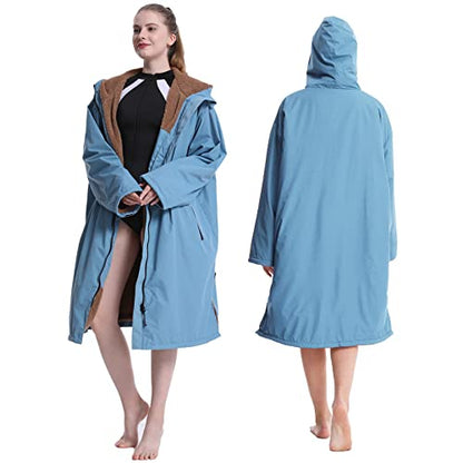 Oksun Waterproof Swim Parka: Windproof Sherpa Fleece Lined Surf Poncho - color: Sherpa Lining, Blue