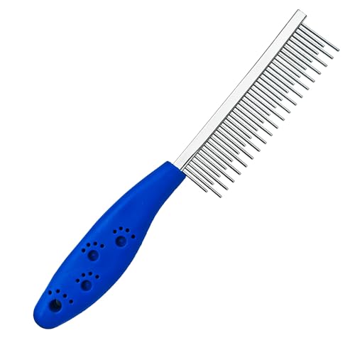 Long Hair Dog or Cat Comb Grooming with Short and Long Teeth Dematting Knots Tangles Remover Combs Detangler Tool Suitable for Dogs Cats Poodle HorseStainless Steel Pin - color: Blue