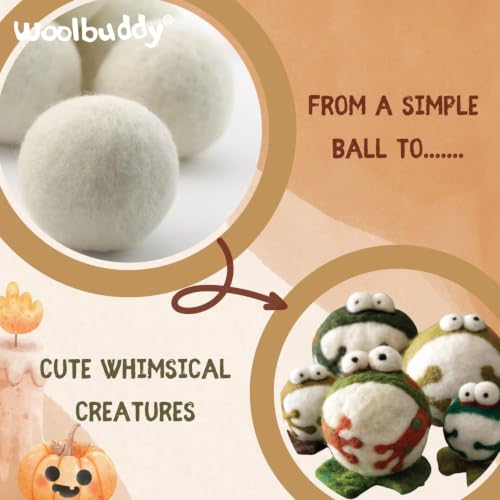Woolbuddy Wool Felt Balls 12 PCS for Needle Felting 3 Size (3, 2.7, 2 Inch) | 100% Pure Wool Felt Balls 20PCS / 12PCS for Needle Felting & Christmas Holiday Ornaments, Core Wool Balls with Drawstring Bag