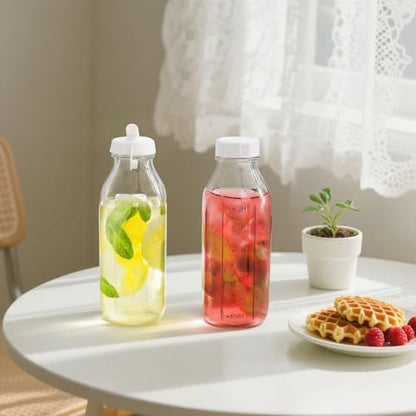Bekith 6 Pack Liter Glass Milk Bottles with Airtight Screw Lid, 32 Oz Reusable Glass Bottles with Dispenser Cap for Milk, Honey, Jam, Syrup (2 Pour Spout Lids, 2 Lables and 2 Bottle Brushes Included)