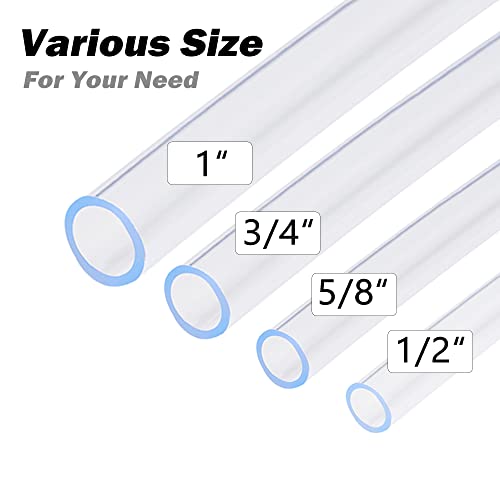 DAVCO 5/8" ID - 100 ft Clear Vinyl Tubing, Low Pressure Flexible PVC Tube, Heavy Duty UV Chemical Resistant Lightweight Plastic Vinyl Hose, BPA Free and Non Toxic, with 2 Stainless Clamps - size: 5/8"ID, style: 100 Feet