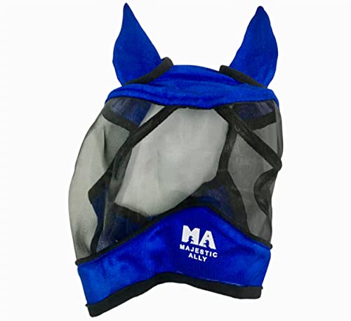 Majestic Ally Horse Fly Mask with Ears, Comfort Durable Fine Mesh, Soft Fleece Touch on Skin, Protect Eyes and Ears (Royal Blue) - color: Royal Blue
