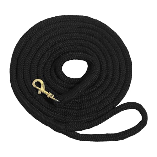 Horse Lead Rope, Double Braided Nylon, Soft Comfort Grip, with Quick Halter Attachment, 1/2" x 15ft, Black - color: Black