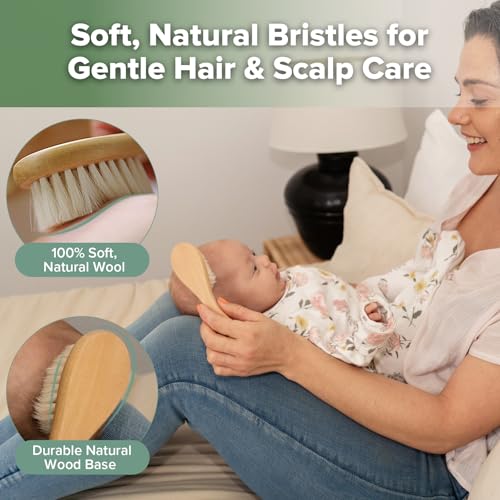 haakaa Wooden Baby Hair Brush for Newborns and Toddlers, Carry Pouch