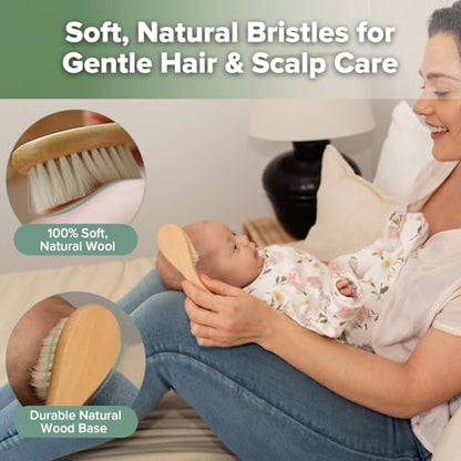 haakaa Wooden Baby Hair Brush for Newborns and Toddlers, Carry Pouch