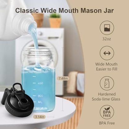 Creamer Pitcher Jar with Lid - 2 Pack No Leak 32oz Airtight Mason Jar with Pour Spout Lid, Classic Wide Mouth Jug Easy to Clean, Ideal for Coffee, Breastmilk, Iced & Sun Tea, Juices - color: Gray, size: 1 Quart
