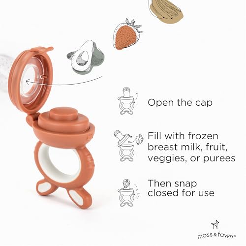 Moss and Fawn Forage Feeder - Silicone Baby Fruit Feeder - Terracotta | Frozen Breast Milk Popsicle Teether & Pacifier, BPA, PVC & Phthalate-Free - color: Terracotta