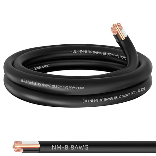 XMK 10ft NM-B 8/3 Wire with Ground,8/3 8AWG Copper Wire 8 Gauge 3 Conductor - size: 10ft, style: 8 AWG-3 Conductor w/ Ground