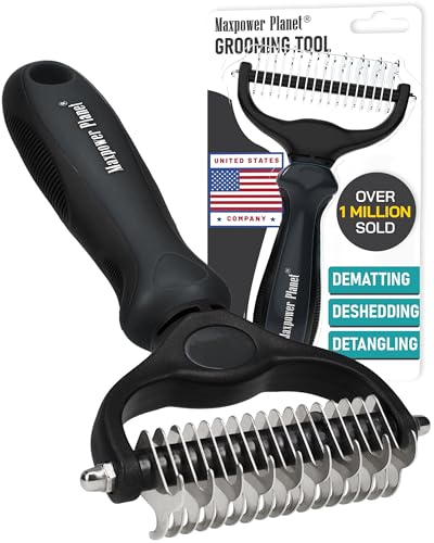 Maxpower Planet Hair Brush - Double Sided Shedding, Dematting Undercoat Rake for Dogs and Cats, Extra Wide Dog Grooming Brush, Reduce Shedding by 95%, Black - color: Black, size: Large