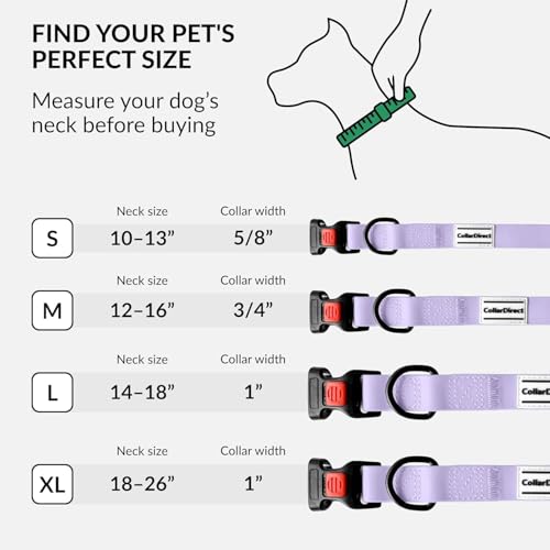 Heavy Duty Waterproof Dog Collar, PVC-Coated Nylon (Lilac, 18-26) - color: Lilac, size: Neck Fit 18"-26"
