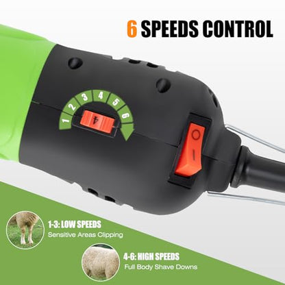 TAKEKIT Sheep Shears, 500W Professional Heavy Duty Sheep Clippers for Grooming, 6 Speeds Electric Animal Shearing Clippers for Alpacas Llamas Lambs and Large Livestock with Thick Coats - color: Green