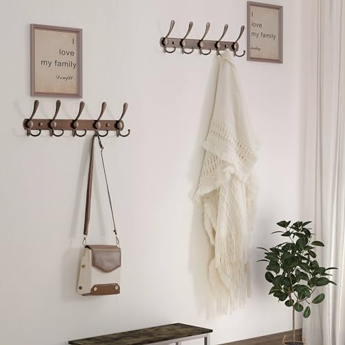 Dseap Wall Mounted Coat Rack - 5 Tri Hooks, Heavy Duty, Stainless Steel, Metal Coat Hook Rail for Coat Hat Towel Purse Robes Mudroom Bathroom Entryway (Antique Copper, 2 Packs) - color: Antique Copper, size: L=16" (2 Pcs)