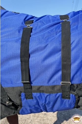 Hilason 600D Waterproof Turnout Blanket for Horses with Belly Wrap - size: 78 In