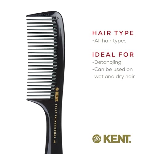 Kent SPC83 Black Salon-Style Barber Comb and Dressing Cutting Detangler with Wide Teeth - Professional Barber Wide Tooth Comb for Styling for Medium and Thick. Ergonomic Grip for Daily Use. - size: SPC83