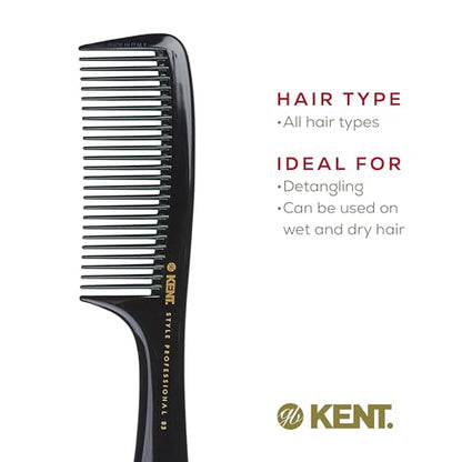 Kent SPC83 Black Salon-Style Barber Comb and Dressing Cutting Detangler with Wide Teeth - Professional Barber Wide Tooth Comb for Styling for Medium and Thick. Ergonomic Grip for Daily Use. - size: SPC83