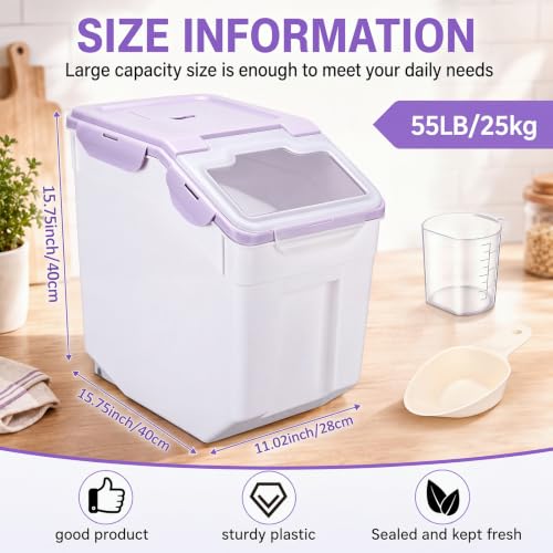 Sunnyray 4 Pcs 55 Lbs Rice Flour Storage Bins with Wheels, Purple - color: Purple, size: 55 lbs
