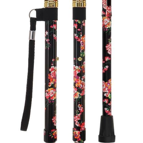 Royal RC Canes Walking Sticks for Men and Women - Stylish Designer Fashionable Adjustable Derby Canes - Lightweight Aluminum Cool Walking Sticks with HD Patterns - color: Black Blooming Floral