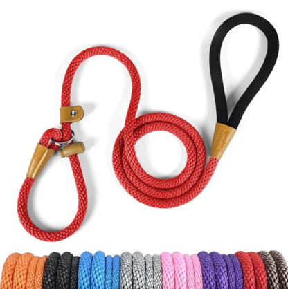 Dog Leash Slip Lead Braided Rope Pet Training Loop Leashes 5ft 6ft 8ft | Lynxking Strong Heavy Duty 1/2" 3/8", Durable Padded Handle No Pull Basic Training Nylon Lead,Small Medium Large Dogs Puppy - color: Red
