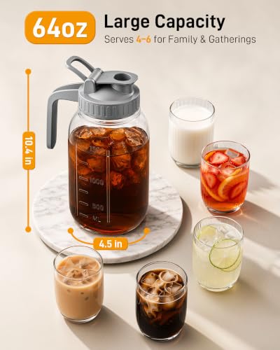 64 oz Mason Jar Pitcher, Glass Pitcher with Lid for Sun Tea & Iced Tea - color: Gray, size: 64 Ounces