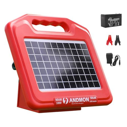 Andmon 50 Miles Solar Electric Fence Charger, 0.95 Joule High-Power Solar Fence Charger for Livestock, Horses, and Wildlife Control, Solar Electric Fence with Easy Installation - size: S800