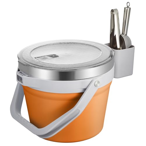 COKTIK 7L Vacuum Insulated Ice Bucket with Lid and Scoop& Tongs，Large capacity Stainless Steel Beverage Bucket for Cocktail, Champagne, Wine, Beer，Large Parties（Orange Suit） - color: Orange Suit